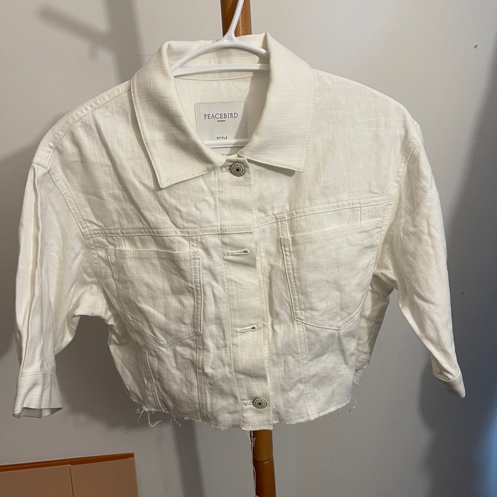 Women peacebird cotton cropped jacket white womens small